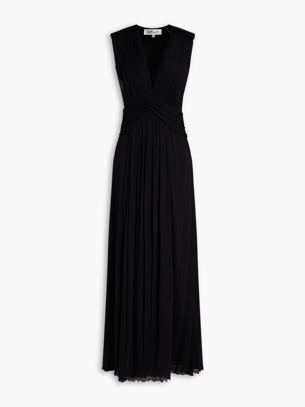 DIANE VON FURSTENBERG Marika Ruched Stretch Mesh Maxi V Neck Cross Dress - Picture 4 of 14